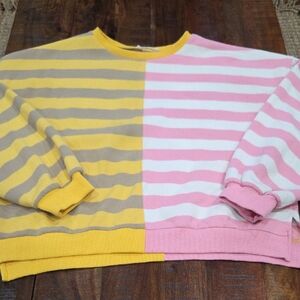 In The Beginning Striped Yellow and Pink Women's Sweatshirt